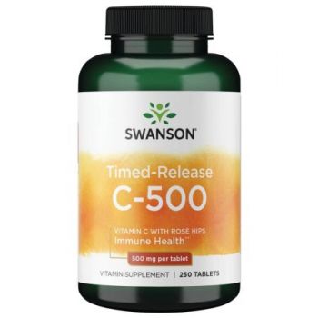 Vitamin C 500 mg + Ekstrakt Šipka (Rose Hips) Timed Release Tablete Swanson - S Vremenskim Otpuštanjem - 250 Tableta