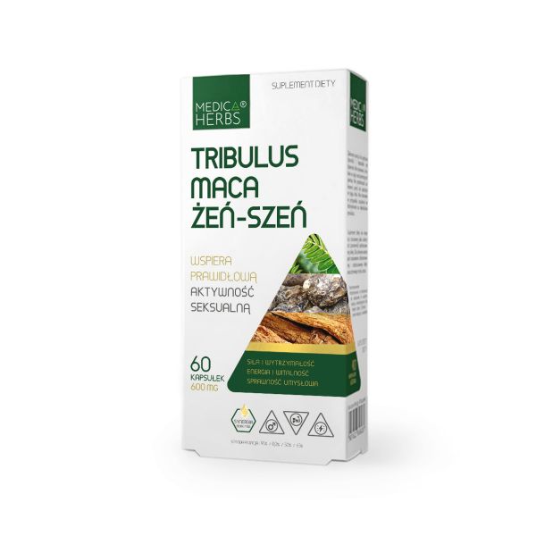 TRIBULUS TERRESTRIS + MACA + GINSENG + KORA BORA 600 mg Kapsule Medica Herbs - 60 kapsula