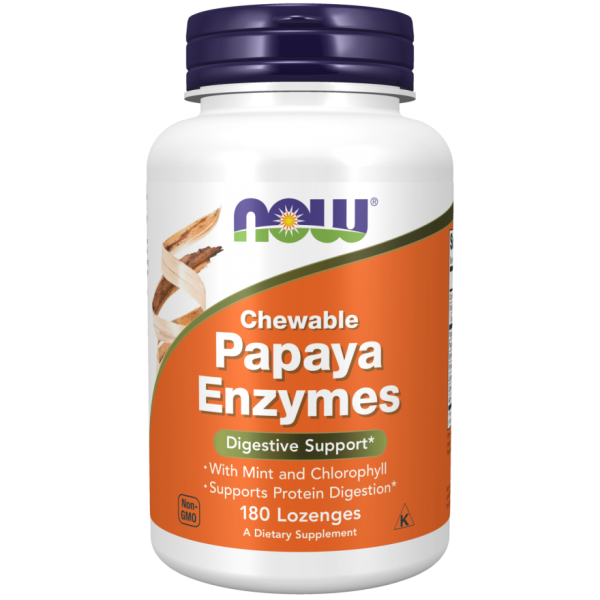 PAPAJA ENZIM - Papain - Chewable Papaya Enzyme NOW Foods Pastile - 180 Pastila