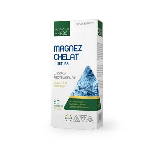 AKCIJA! MAGNEZIJ GLICINAT (BISGLICINAT, KELAT) + Vitamin B6 - Medica Herbs - 60 Kapsula NAJBOLJE UPOTRIJEBITI DO 31.07.2026.